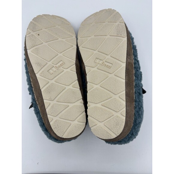 LL Bean Women's Sherpa Slippers Fleece Lined Blue Cozy Winter Loafers Size 7 - Picture 8 of 10